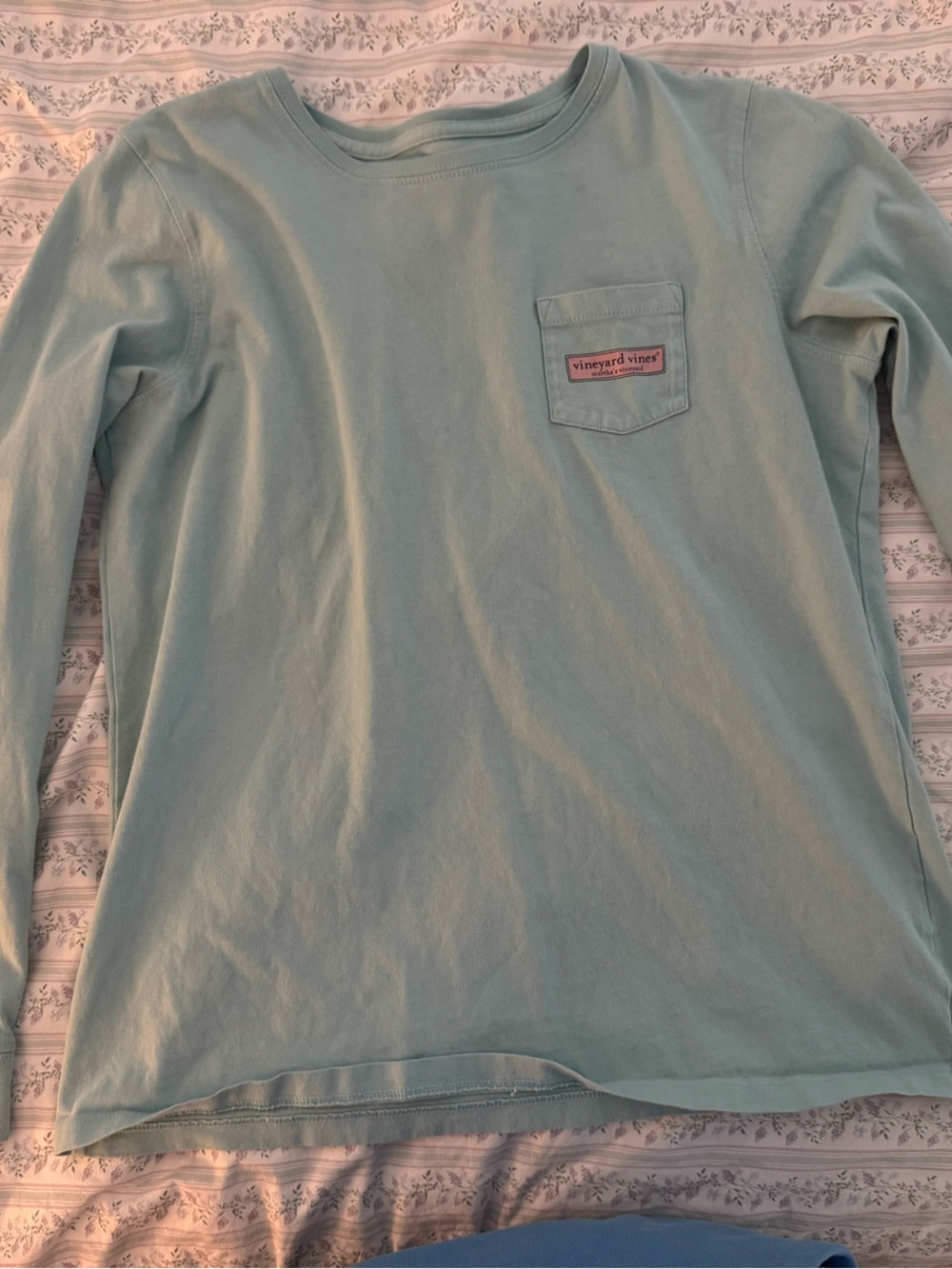 Vineyard Vines Kids Long-Sleeve Pocket Tee in Light Aqua